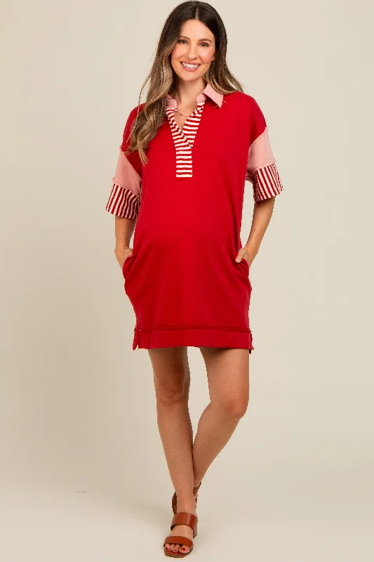 Special Buy bohemian dressRust Colorblock Stripe Maternity Polo Dress
