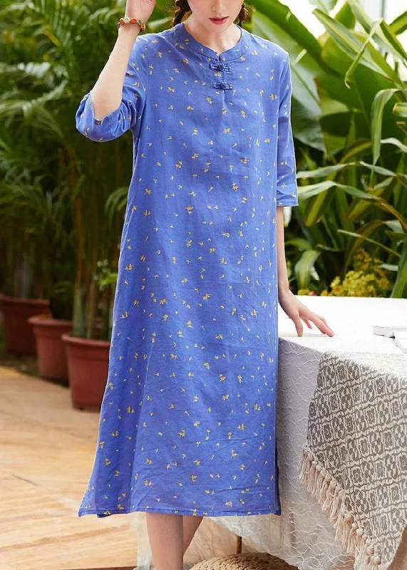 Price Drop Alert spaghetti strap dressHandmade half sleeve o neck linen Wardrobes Outfits blue print Dress summer