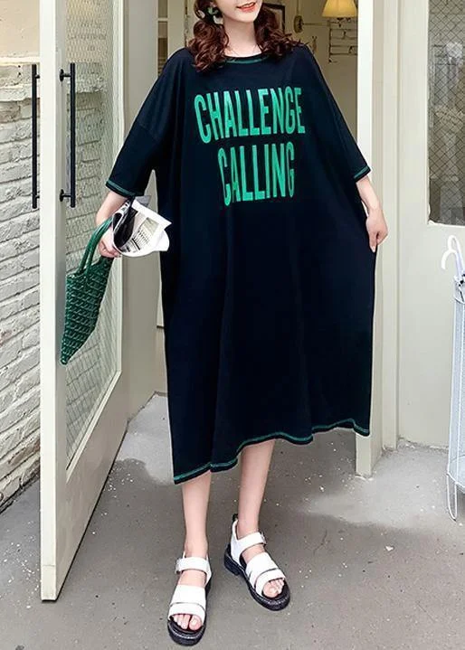 Anniversary Sale ruffle dressElegant black Letter Wardrobes o neck baggy Maxi summer Dress