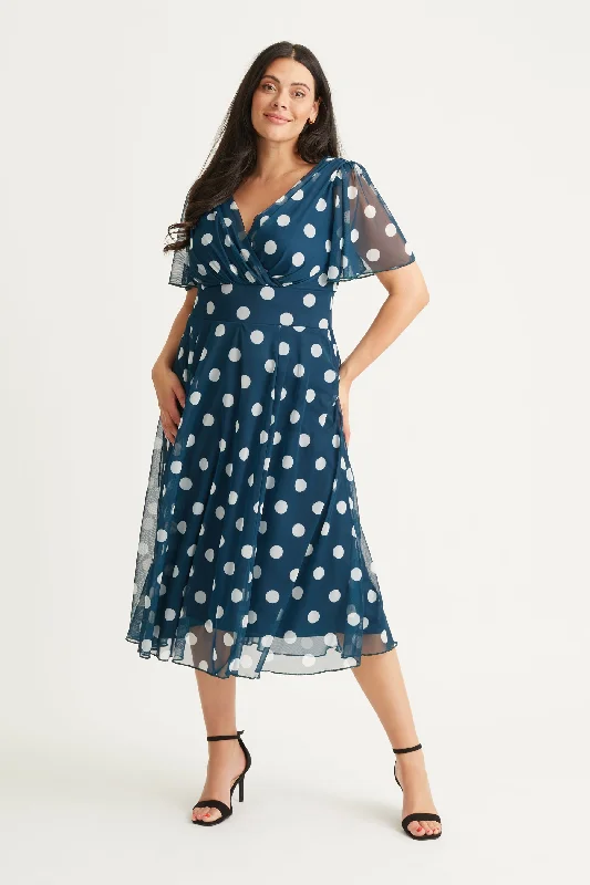 Price Smash fitted bodycon dressVictoria Teal Spot Angel Sleeve Mesh Long Midi Dress