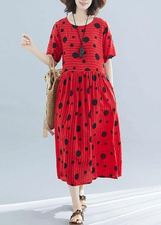Unbeatable Prices formal dressFrench red linen cotton tunic pattern dotted short summer Dress