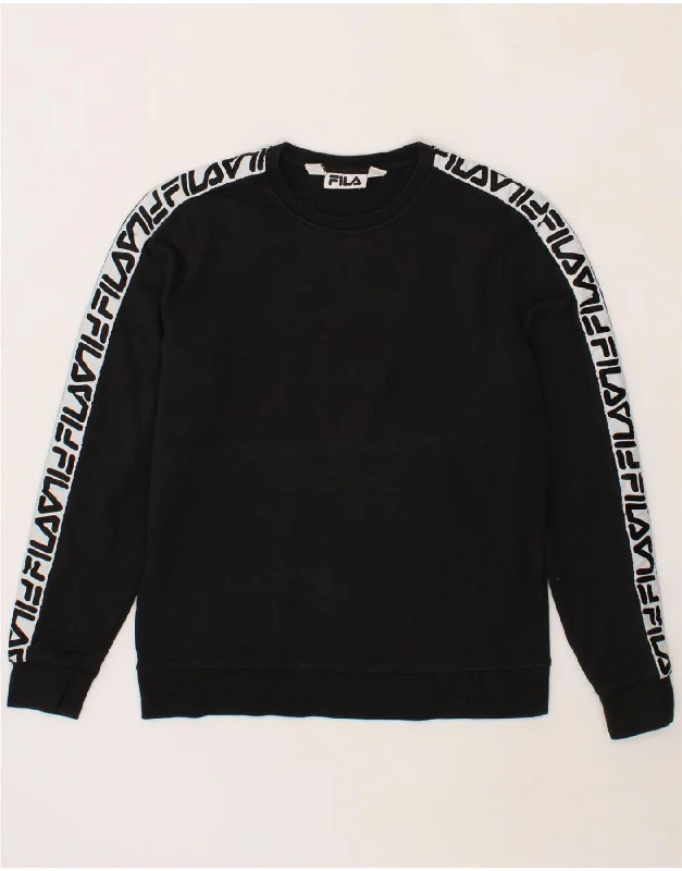 Mega Deal FILA Mens Graphic Sweatshirt Jumper Large Black Colourblock Cotton