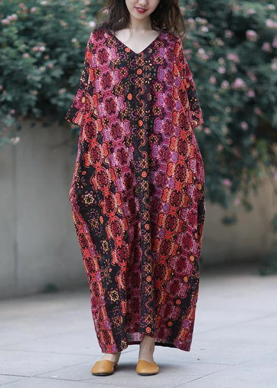 Don’t Miss Out chic dressFrench v neck baggy cotton clothes Catwalk floral loose Dresses