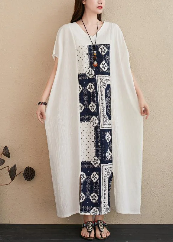Deal Dash elegant maxi dressHandmade v neck Fashion Ideas white patchwork print Dresses