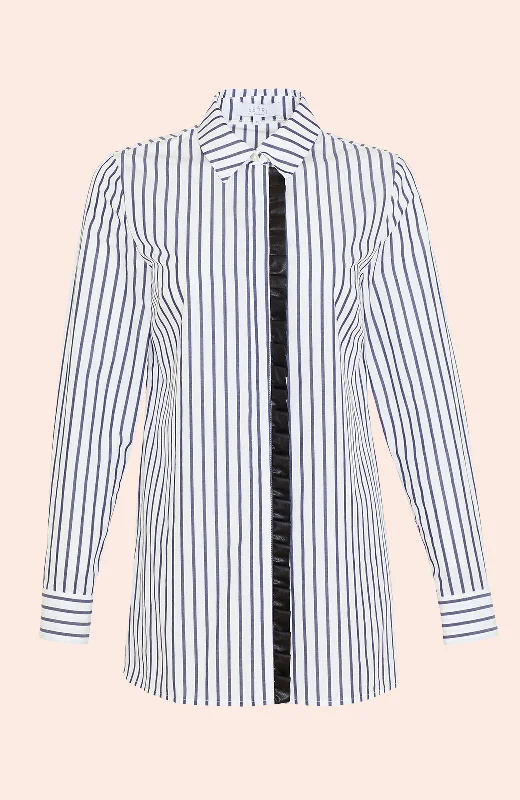 Reduced Prices Striped Poplin Leather Detail Top | Navy/White