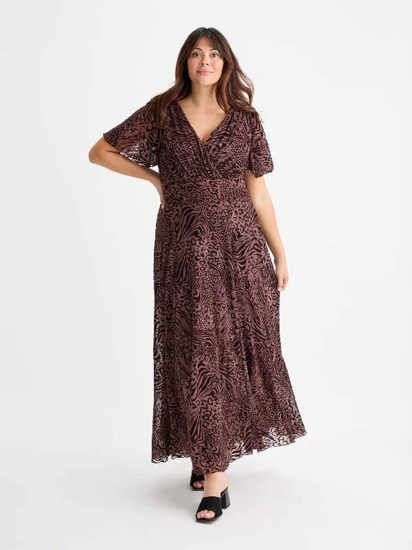 Major Savings floral midi dressIsabelle Chocolate Leopard Velvet Flock Angel Sleeve Maxi Dress