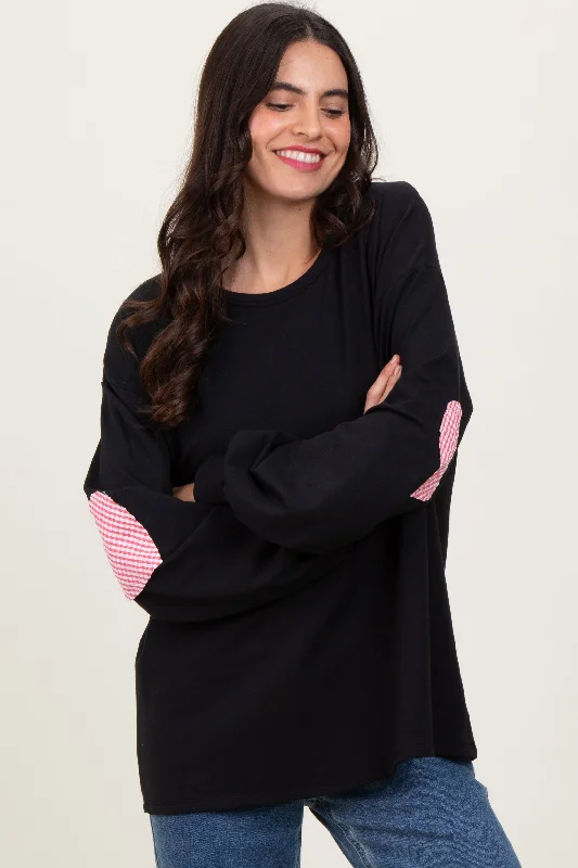 Amazing Deals Black Solid Long Sleeve Heart Patch Top