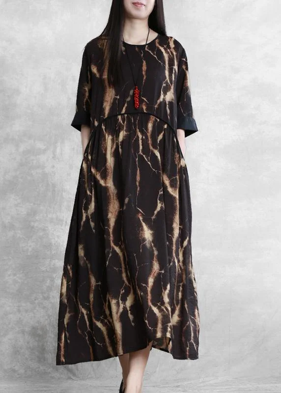 Stock Clearance stylish party dressDIY black print clothes For Women o neck pockets robes summer Dress