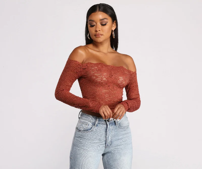 Low Prices Off the Shoulder Floral Lace Top