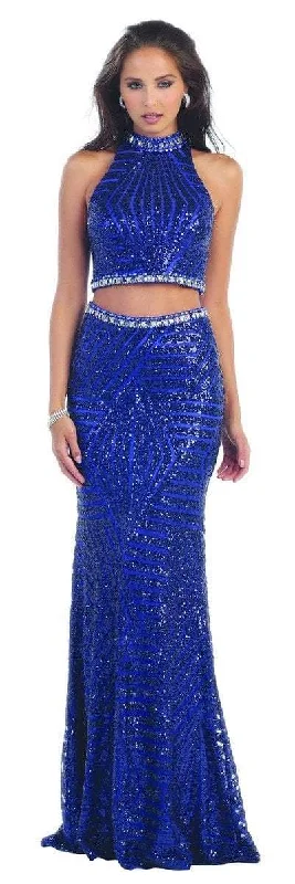 Exclusive Access May Queen RQ7338 Halter Fully Sequined Top & Long Skirt