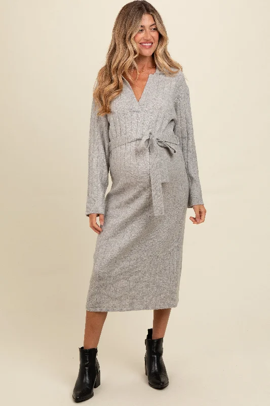Referral Discount lace dressHeather Grey Ribbed Sweater Collared Maternity Midi Dress