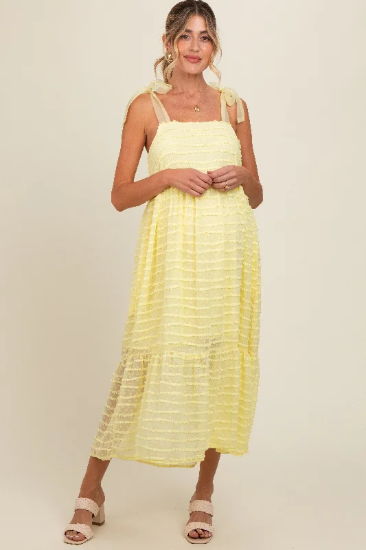 Price Drop long-sleeve floral dressYellow Textured Shoulder Tie Maternity Midi Dress
