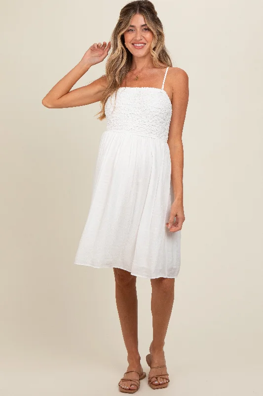 New Markdowns flowy maxi dressWhite Textured Smocked Maternity Dress