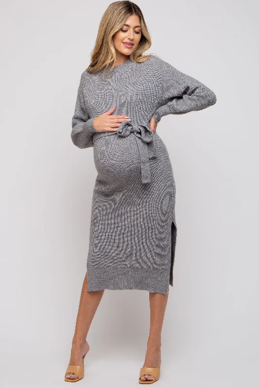 Massive Deals ruched dressHeather Grey Side Slit Maternity Sweater Midi Dress