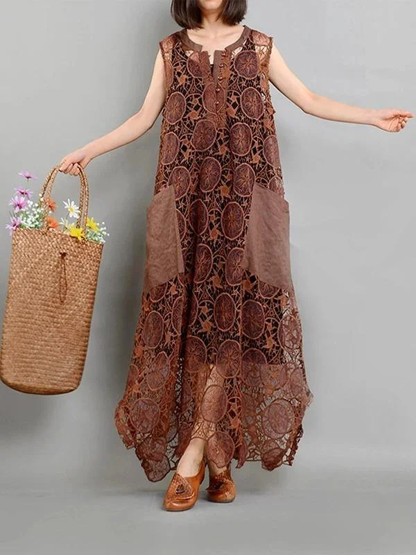 Online Only chic wrap dressElegant brown quilting dresses pockets asymmetric long summer Dresses