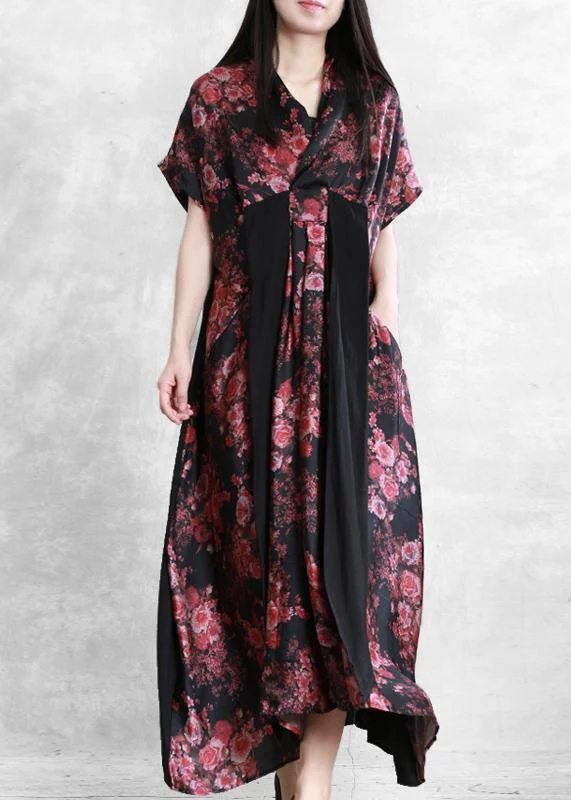Buy More, Save More comfy dressArt red print dresses v neck Multiple wearing methods A Line summer Dress