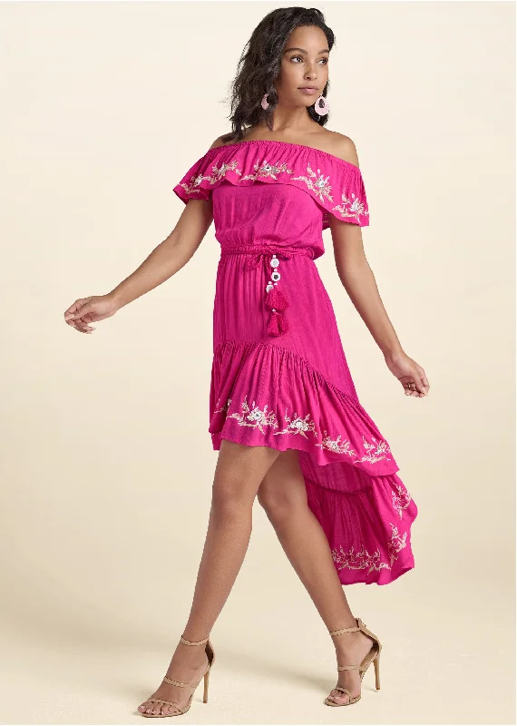 Limited Availability backless dressEmbroidered High-Low Dress - Pink