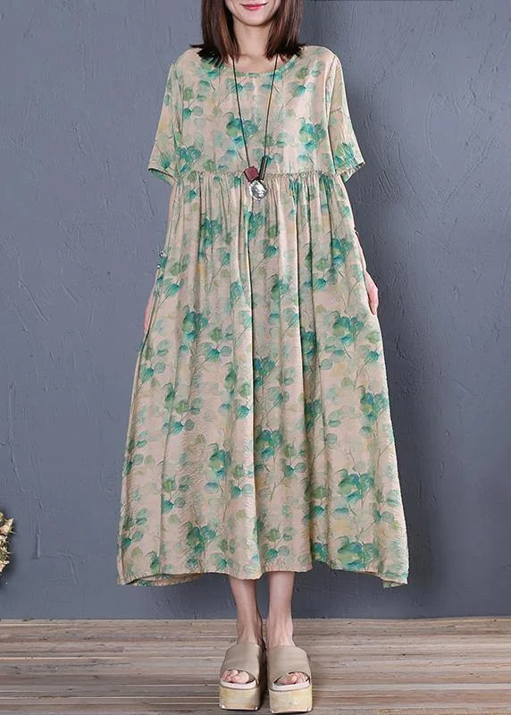 Lowest Price lace-up dressClassy green print cotton tunic dresso neck Cinched Dresses