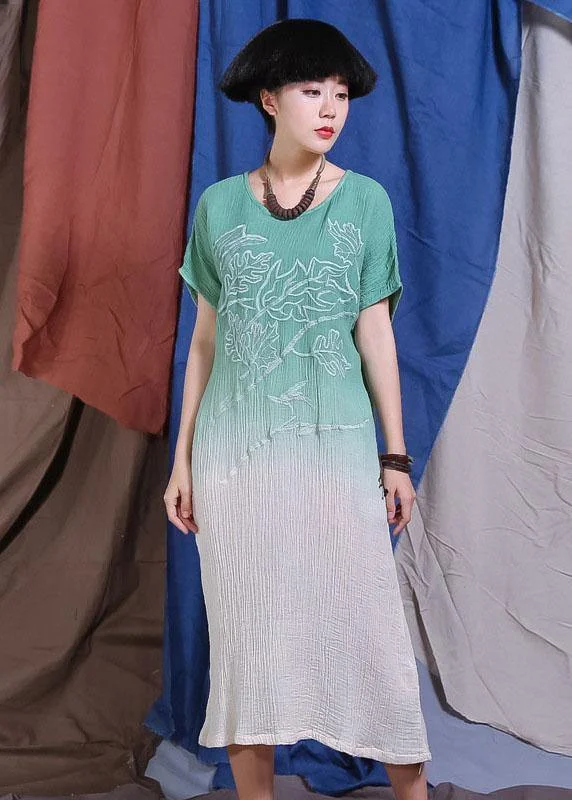 Final Markdown evening dressFrench embroidery cotton linen clothes For Women Wardrobes green gradient color Dress summer