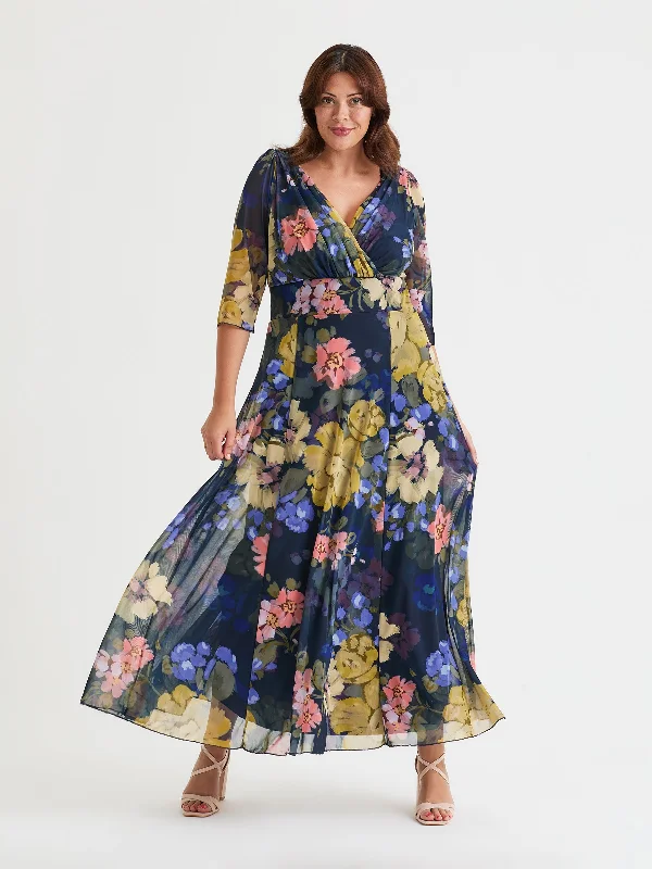 Special Promotion long-sleeve floral dressVerity Navy Floral Print Maxi Gown