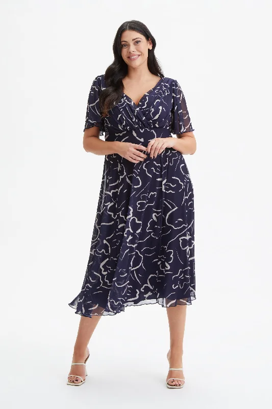 Act Now wrap dressVictoria Navy Ecru Angel Sleeve Mesh Long Midi Dress