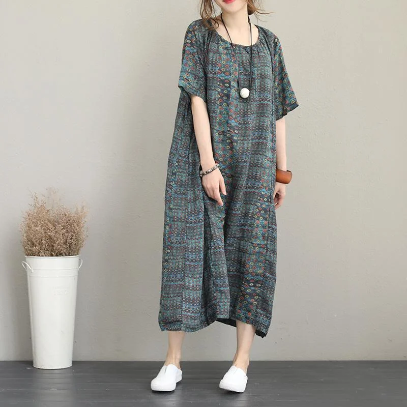 Take Advantage trendy dressNew prints silk linen caftans plus size o neck gown women short sleeve kaftans