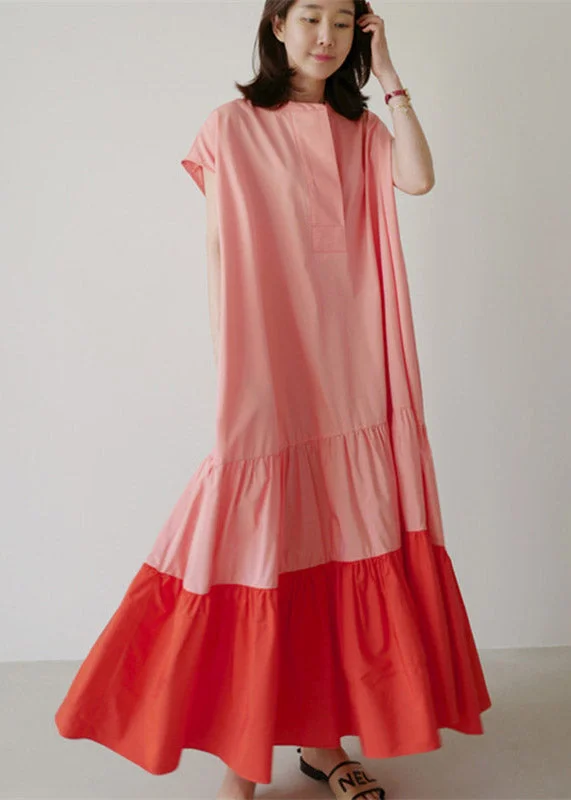 Don’t Miss Out chic dressNatural O-Neck Patchwork Pockets Wrinkled Cotton Long Dresses Short Sleeve