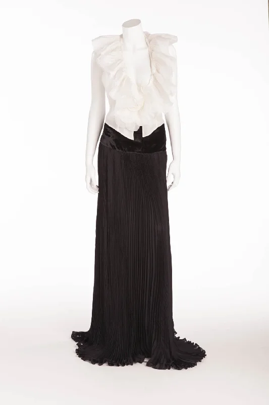 One-DAY Sale Roberto Cavalli - Long Black Pleated Skirt with White Ruffle Top