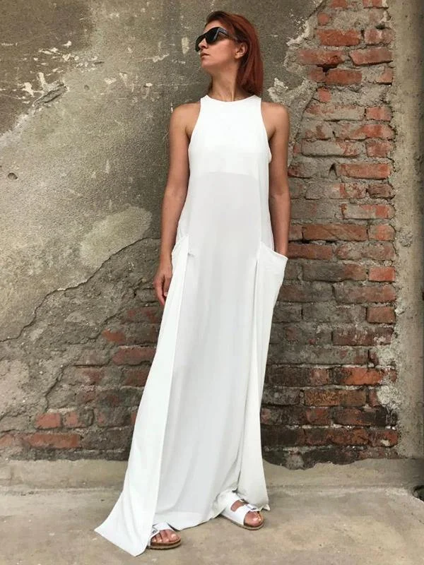 Hurry In satin midi dressDIY white cotton clothes Women o neck  A Line Dress