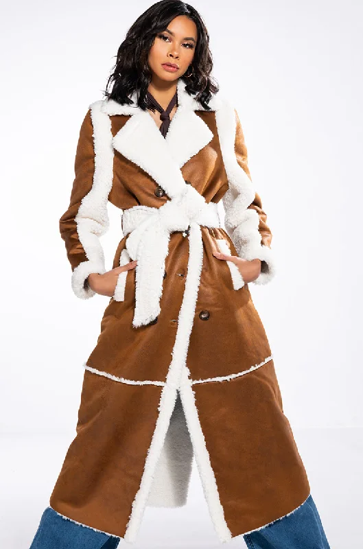 Super Sale comfortable winter coatOH NA NA SHEARLING SUEDE TRENCH COAT