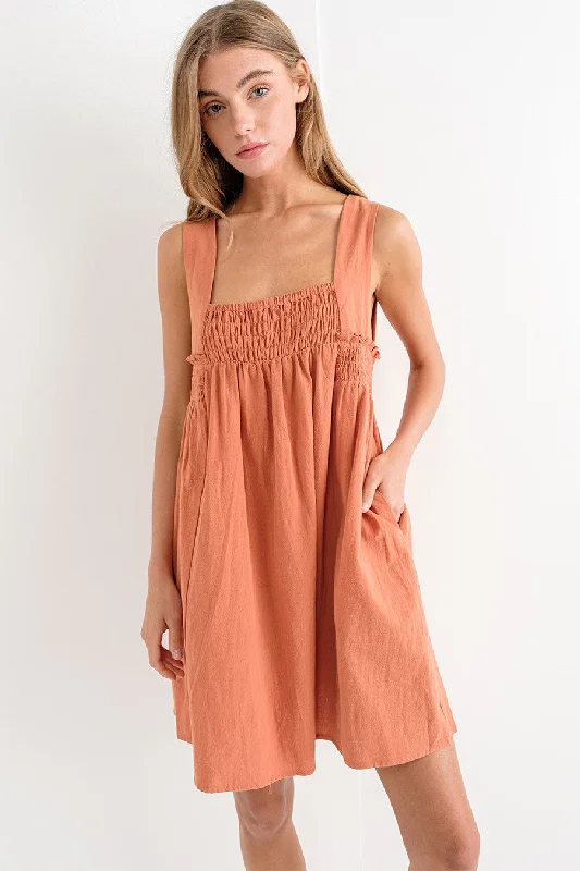Value Deals flowy dressBurnt Orange Linen Flowy Dress