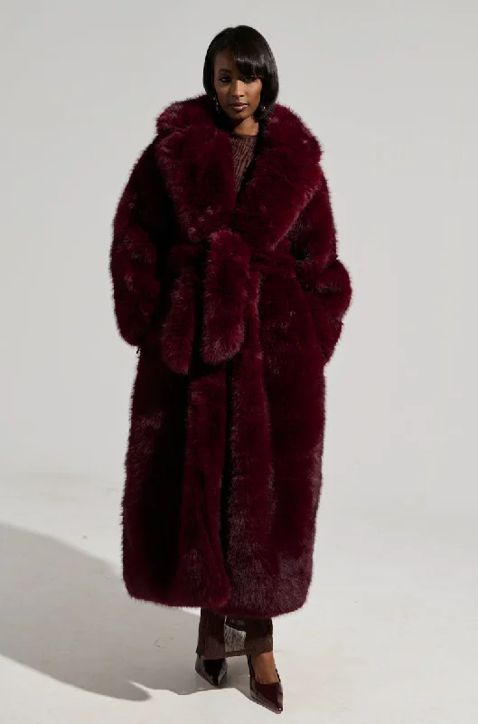 Online Specials stylish lightweight coatDAYANNE FAUX FUR TRENCH IN WINE