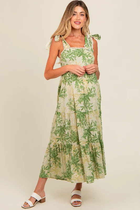 Price Drop playful dressGreen Crochet Trim Floral Maternity Maxi Dress