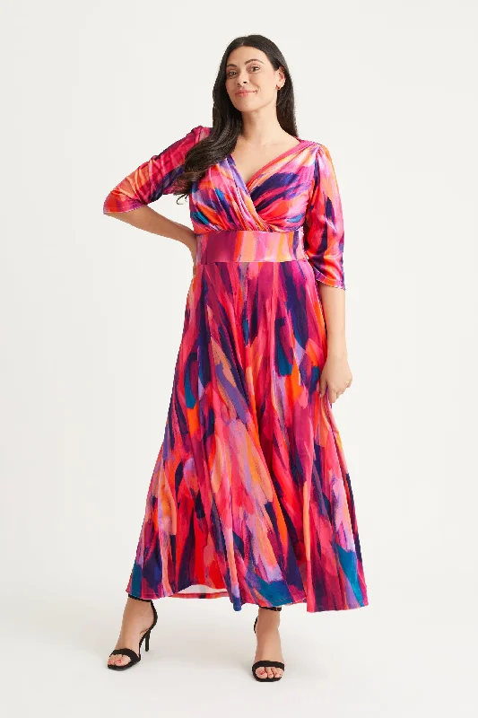 Lowest Prices cocktail dressVerity Velvet Orange Pink Print Maxi Gown