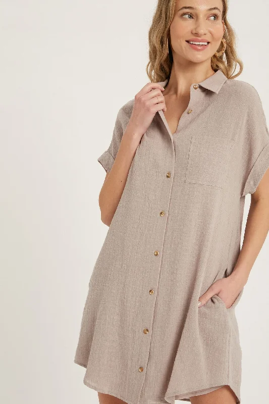 Special Discount one-shoulder dressMocha Button Up Shirt Dress With Pocket