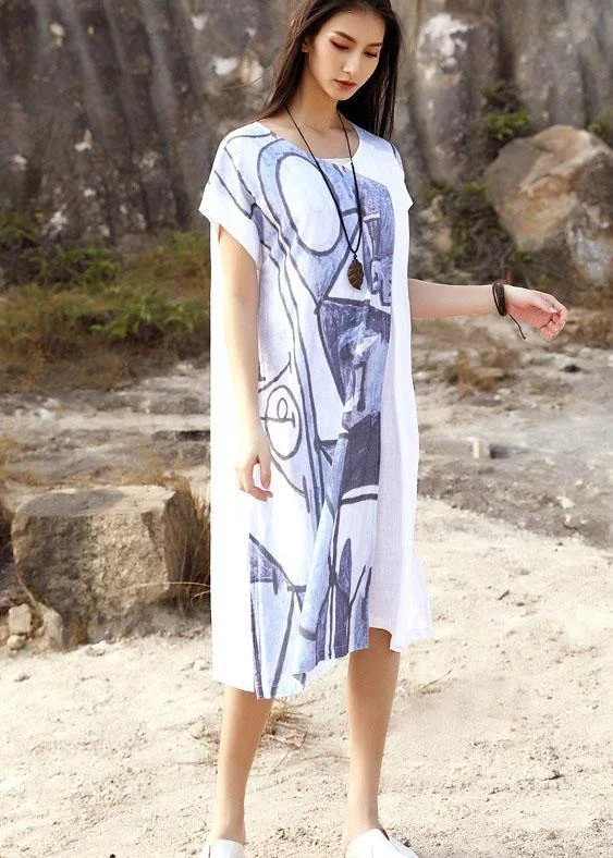 Best Bargains trendy bodycon dressBohemian white loose linen dress prints summer Dresses