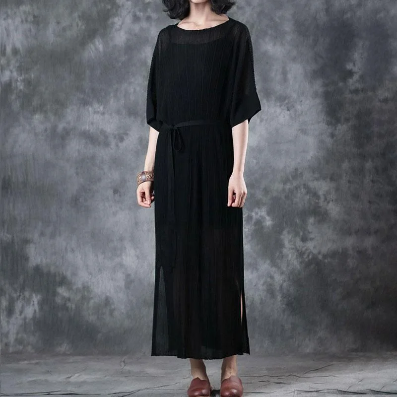 Value Deals elegant shift dressNew pure linen tops plus size Lacing Knitting Dress Black Two Pieces With Suspenders