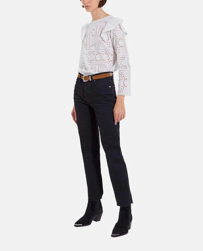 Steals and Deals Embroidered Top W/ Long Frilly Sleeves | Women | White