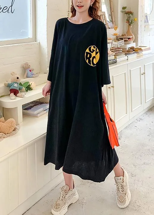 Factory Direct Sale spaghetti strap dressHandmade o neck baggy dress Runway black Cartoon print Traveling Dress