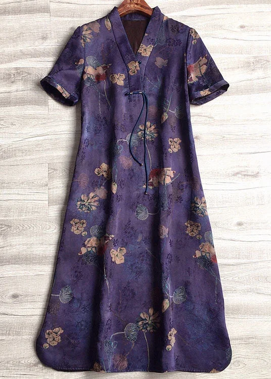 Price Buster high-waisted dressVintage Purple V Neck Slim Fit Tassel Print Silk Dresses Short Sleeve Price Buster high-waisted dressVintage Purple V Neck Slim Fit Tassel Print Silk Dresses Short Sleeve