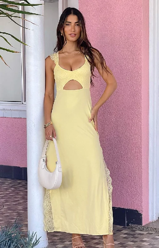 One-DAY Sale premium coatTiana Yellow Lace Maxi Dress
