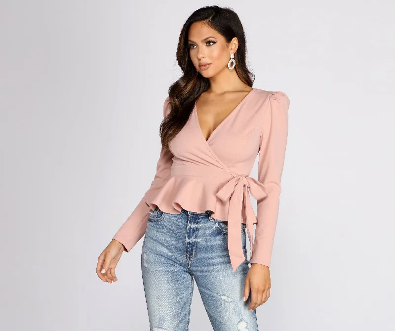 Limited Availability Poised Peplum Wrap Front Top