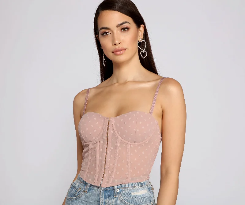 Super Sale So Glam Swiss Dot Corset Crop Top