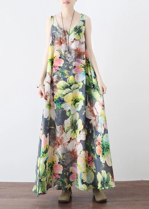 Huge Savings playful dressLoose floral cotton clothes Women Neckline Sleeveless Robe summer Dresses