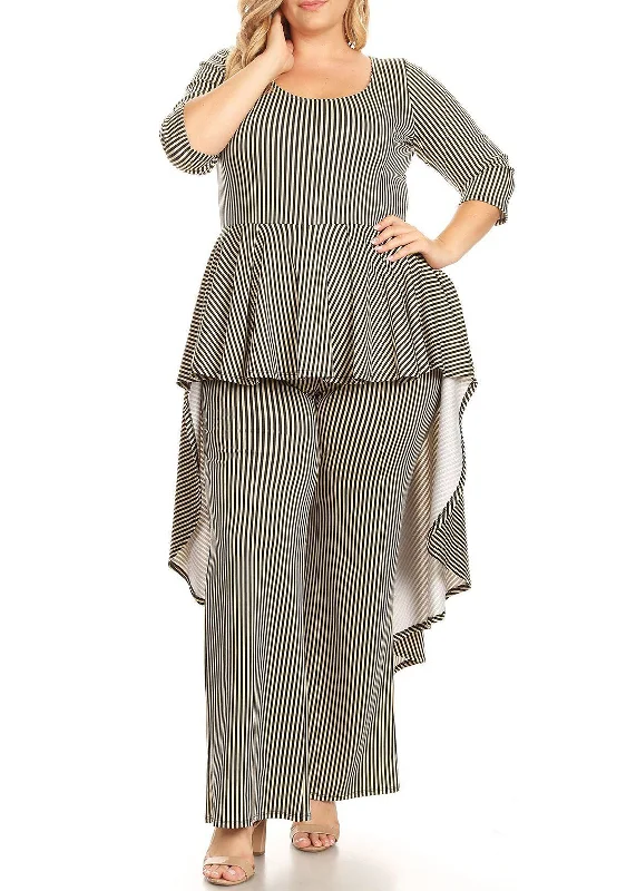 Deal Mania Plus Size Striped Hi- Low Top and Wide Leg Pants Jumpsuits
