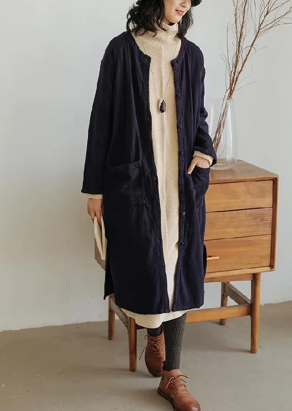 Special Buy casual evening dressLoose navy fine clothes For Women Wardrobes o neck side open coat
