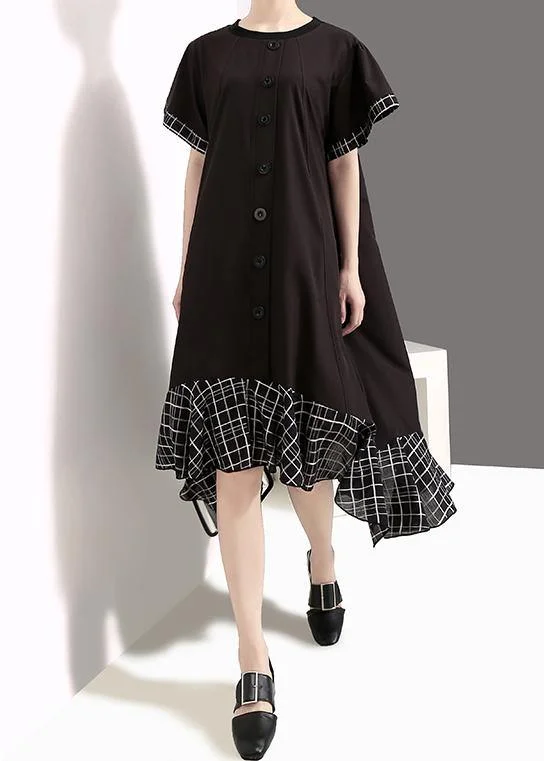 Crazy Deals trendy dressLoose cotton quilting clothes plus size Plaid Splided Loose Flare Sleeve Dress
