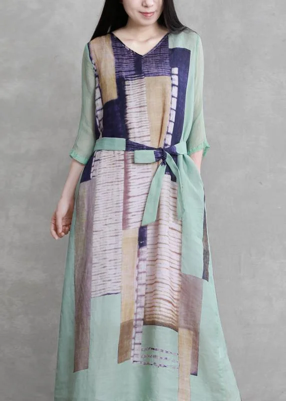 Special Savings sleeveless dressChic o neck tie waist dresses Runway blue pink abstract Dress