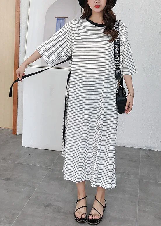 Best Deals casual knit dressModern striped cotton tunic pattern tie waist Robe summer Dress