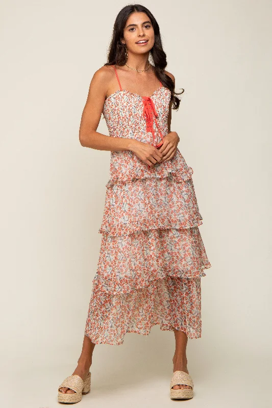 Exclusive Deal puff sleeve dressRed Floral Sleeveless Tiered Maxi Dress